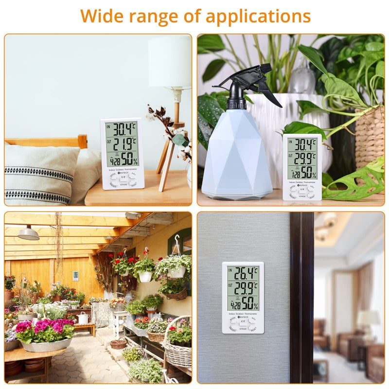 Neoteck 3 in 1 Thermometer Hygrometer with Clock Large LCD Display, Digital Humidity Temperature Meter 1.5m Sensor Wire for Indoor Outdoor Use - Image 3